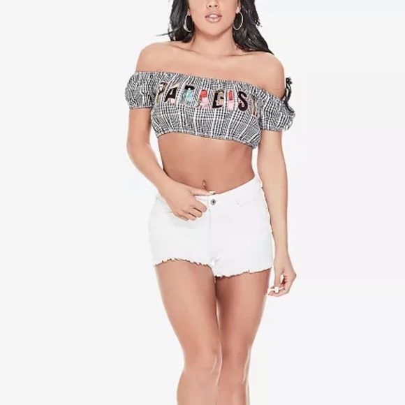 GUESS Womens Checkered Strapless Crop Top
Blouse. - Picture 5 of 7